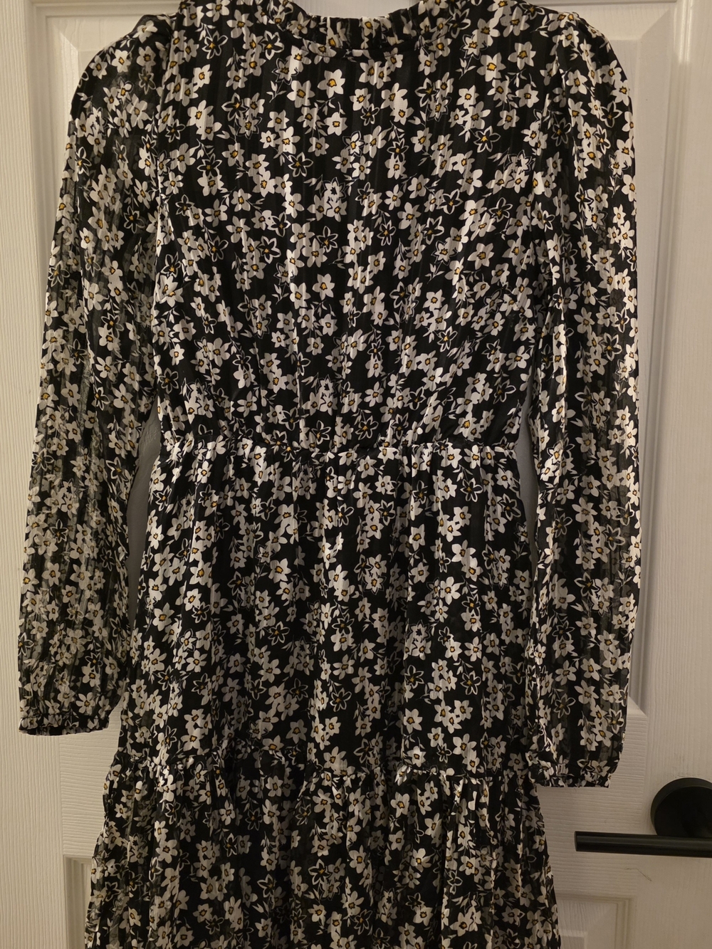 Lascana Black Floral Long Sleeve Tiered Dress